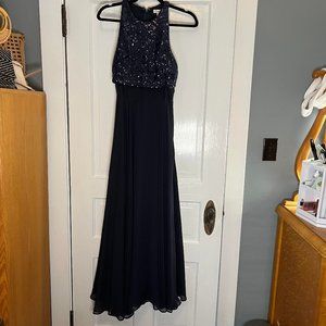 Blue Long Dress with Sequin